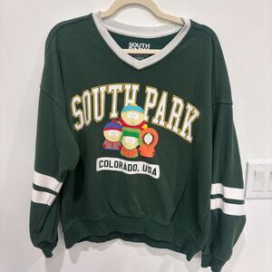 South Park Green Crewneck Sweatshirt White Trim Graphic Size Medium